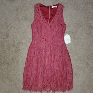 NWT Altard State, S, Mauve Pink Midi Dress Lace Overlay